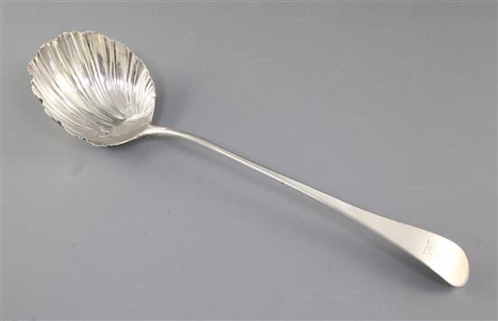 An early George III silver soup ladle, by Job Tripp, Length 13 ¾”/348mm Weight 6oz/170grms.